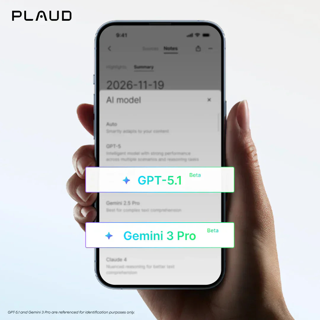 提升智慧能力:Gemini 3 Pro 與 GPT-5.1 現已於 Plaud App 與 Plaud Web 上架