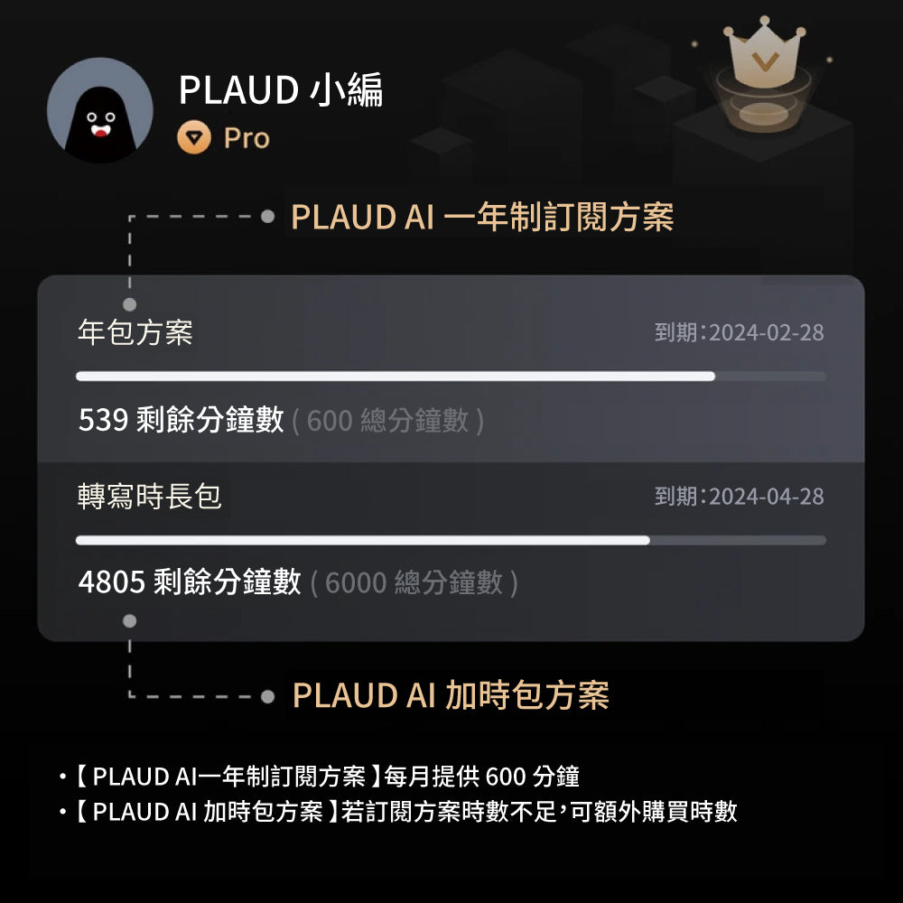 PLAUD AI 轉錄加時包(600分鐘)
