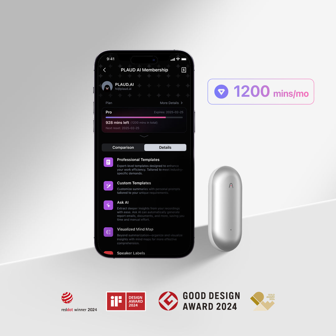 PLAUD NotePin 與 AI 年度專業版方案
