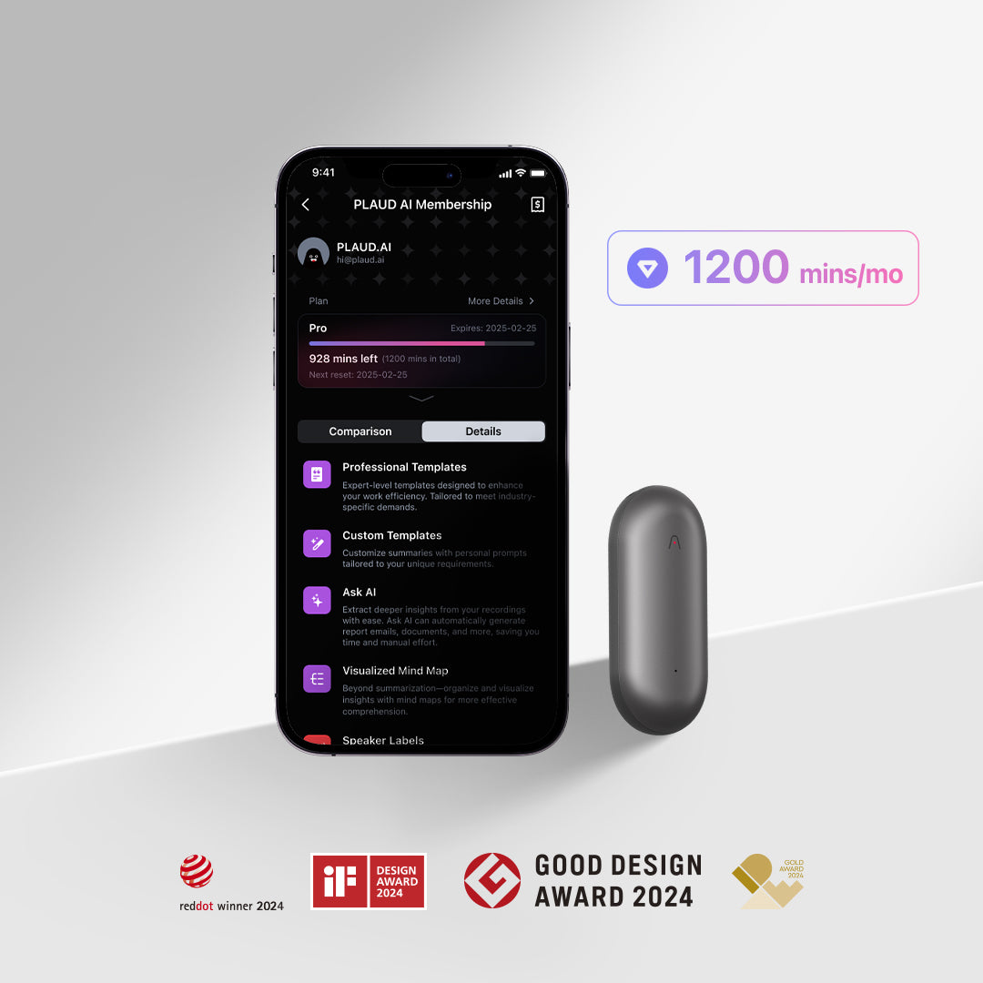 PLAUD NotePin 與 AI 年度專業版方案

