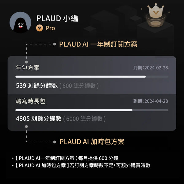 PLAUD AI 轉錄加時包（6000 分鐘）